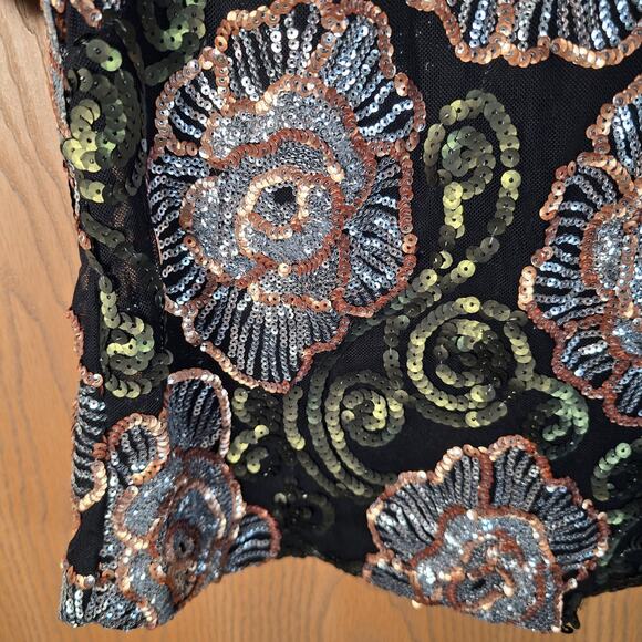 Endless Rose Black Sequin Floral Party Top Small - Picture 4 of 13